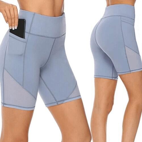 Summer Running Yoga Shorts Women Leggings High Waist Hip Up Elastic Tight Fitness Trousers With Pocket Gym Jogging Shorts