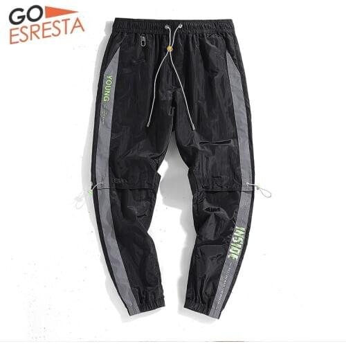 GOESRESTA 2020 Summer Casual Men Sweatpants Street Wear Drawstring Hip-hop Joggers Pencil Pants Loose Reflective Trousers Men