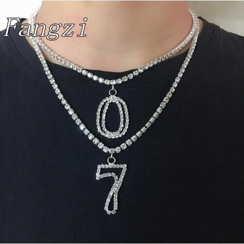 Fashion mens Arabic digital Necklace simple crystal necklace shiny Rhinestone womens statement luxury Necklace Jewelry