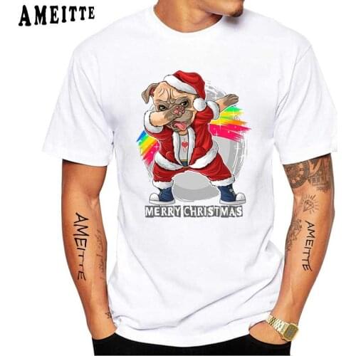 Fashion Mens Chrismas 2020 Print T-Shirts Cute Pug Lover santa claus T Shirt Hipster Man Xmas Tee shirt Tops