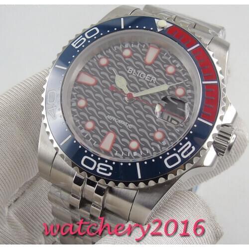 40mm Bliger Black dial ceramic bezel jubilee Sapphire date automatic mens Watch