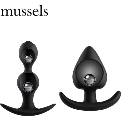 Mussels Soft Waterproof Silicone Anal Butt Plug Metal Balls Inside Prostate Anal Butt Plug Massager Beads Sex Toys For Women Men