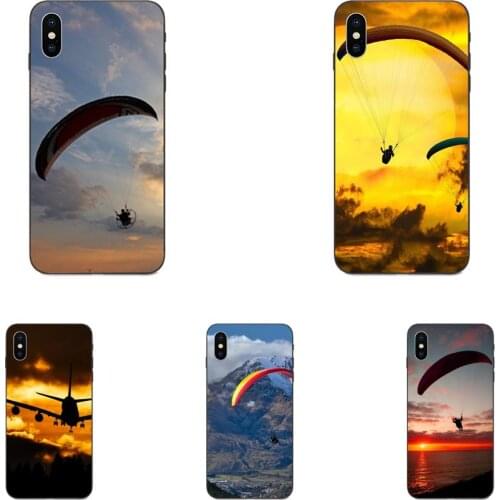 Soft Mobile Phone Cases For Apple iPhone X XS Max XR 4 4S 5 5S SE 6 6S 7 8 Plus Paraglide Sports Paragliders Sunset