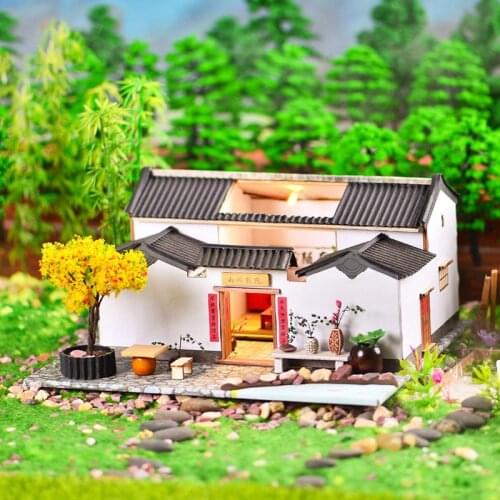 Wooden DIY DollHouse Model Kit Miniature Chinese Building With Furniture Light Dollhouse Roombox Assembled Toys For Children