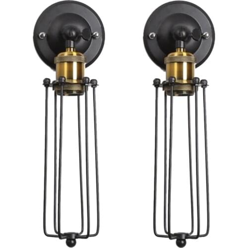 2Pcs Wall Light Tube Bulbs Adjustable Angle Wire Metal Cage Wall Lamp Sconces Retro Lighting Fixture Fit for Hallway