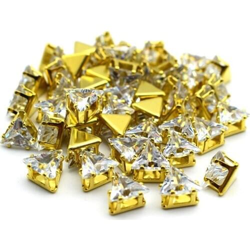 New 8mm Three-Side Golden Frame Zircon White Crystal Loose Rhinestones Using Rings Earrings DIY Clothing Accessories