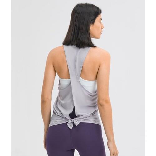 NWT Cross-tie Blouse Workouts Clothes Open Back Yoga Tank Tops Stretch Sexy Blouse Gym Tank Back Mesh Patchwork Sports Vest