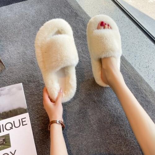 Autumn and Winter Plush Womens Slippers, Outer Wear Flat-bottomed Comfortable Home Womens Shoes, Casual Slippers Women