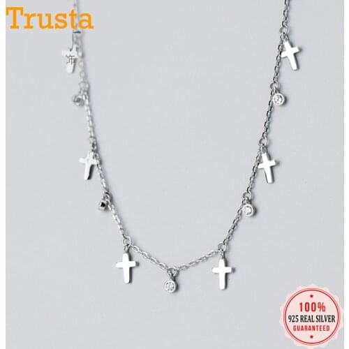Trustdavis Genuine 925 Sterling Silver Sweet Cross CZ Short Clavicle Necklace For Women Wedding Anniversary Fine Jewelry DA1387