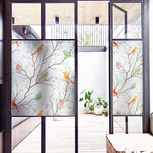 Privacy Window Film Opaque Non-Adhesive Bird Decals Decorative Glass Covering Static Cling Tint Frosted Window Stickers for Home