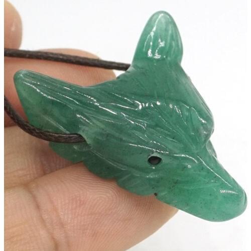 1.4" Green Aventurine Wolf Head Pendant Necklace Fashion Jewelry Stone Caving