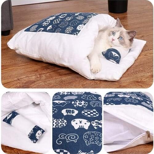 Removable Pet Cat Bed Cat Litter Sleeping Bag Kitten Nest Cushion Large Pet Dog Bed for Cat House Cave with Pillow Pets Supplies