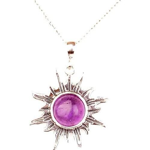 Amethyst Stone Sun Shape Silver Pendant Stylish Modern Design Custom