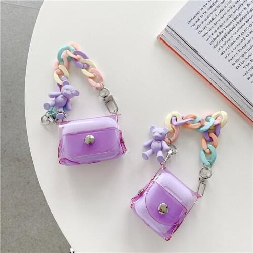 Cartoon Purple Bear Doll Earphone Case for AirPods 1 2 Pro Case Silicone Wireless Bluetooth Headphone Box Cover