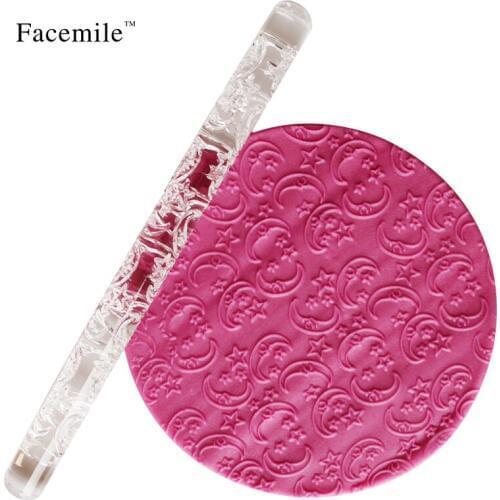 Moon Stars Acrylic Embossing Fondant Rolling Pin Adorable Pattern Design for Cake Paste Decoration Baking Kitchen Tools 51005