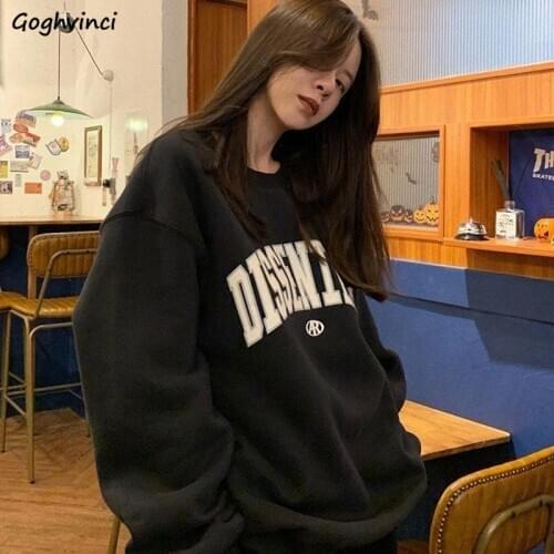 No Hat Hoodies Women Thicker Chic Ins Letter Printing Sweatshirts Womens O-neck Streetwear Outdoor Fashion Harajuku Boyfriend