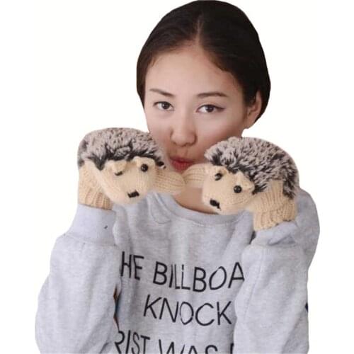 YGYEEG Winter Girls Novelty Cartoon Gloves For Women Knit Thermal Warm Fitness Hedgehog Wrist Outdoor Sports Full Finger Mittens