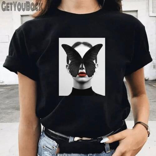 Mouse Cat Print Cartoon Casual Summer Tops Fun Spoof Female Loose Letters Large Size tees Cute Ulzzang Vintage T-Shirt