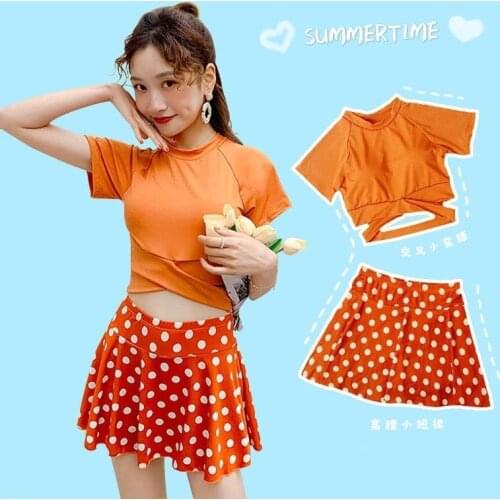 2021 New Korean Bikini String Sexy Push Up Swimsuit Women Swimwear High Waist Dot Swim Suit Bathing Suit Two Pieces Swimskirt