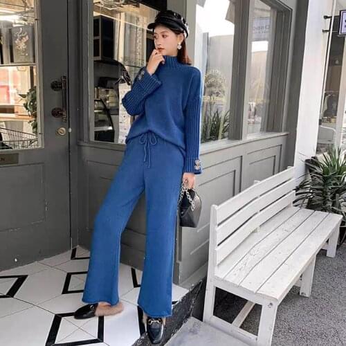 Women’s Casual Long sleeve ladies spring Two Piece Outfit real wool cashmere ladies sweater set Active Tracksuit T417