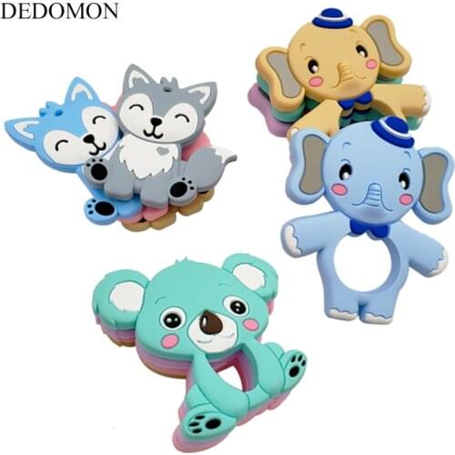 Food Grade Silicone Teethers DIY Animal Koala Baby Ring Teether Infant Baby Silicone Chew Charms Kids Teething Gift Toddler Toys