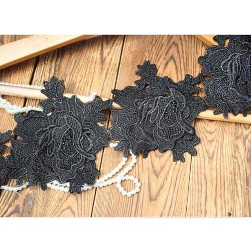 1 Meter Black Lace Fabric Embroidered 2 Layers Lace Trims Ribbon For DIY Bridal Sewing Wedding Clothes 13cm Width