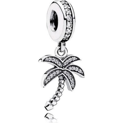 1Pcs New Coconut Tree Pendant DIY Beads Suitable for Original Pandora Charm Bracelet Ladies Jewelry Making Gifts