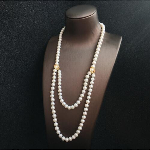 100% Natural Pearl Double Clasps Long Necklace 90cm Length 8-9mm Pearl 3 Different Style Wearing Necklace Jewelry
