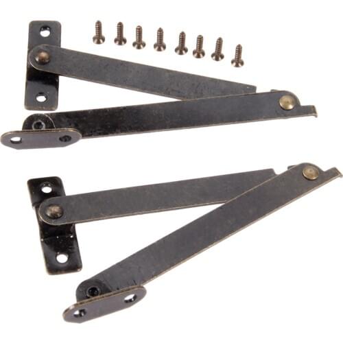2pcs Lid Support Hinges Stay Antique Bronze 108mm*11mm Iron decor hinge Box Furniture Hardware Cabinet Door Kitchen with screws