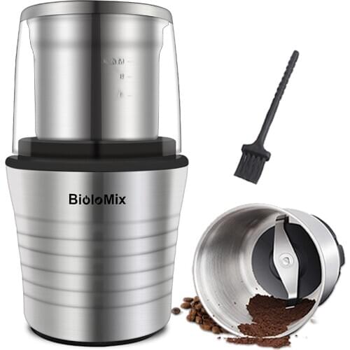2-in-1 Wet and Dry Double Cups 300W Electric Spices and Coffee Bean Grinder Stainless Steel Body and Miller Blades