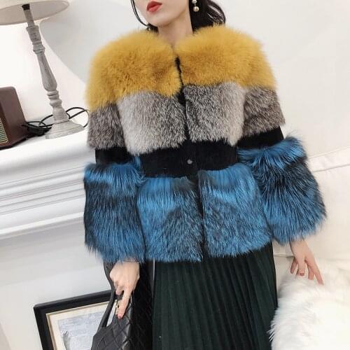 2020 Winter High Quality Ladies Luxury Color Mixing Natural Real Fox Fur Coat Women Thickening Warm Jacket