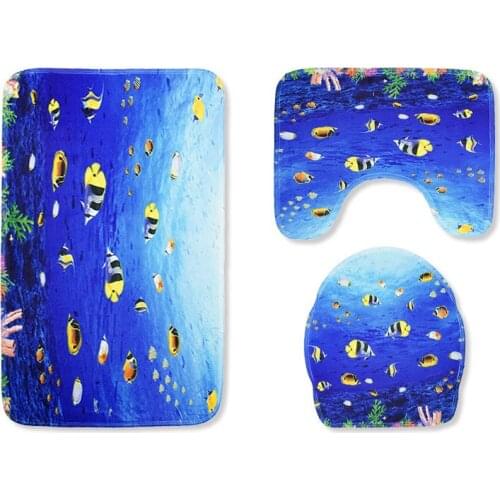3pcs/set Anti Slip Bath Mats Bathroom Rugs Ocean Underwater World Toilet Mat Carpet Lid Toilet Cover Bathroom Products