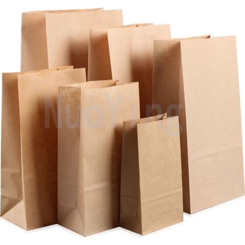 50/100PCS Kraft Paper Bag Food Packaging Holiday Birthday Party Bread Candy Biscuit Nut Fruit Snacks Takeaway Packaging Bag