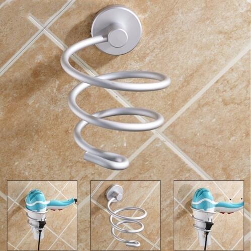 Aluminum Hair Dryer Rack Wall Mounted Bathroom Flat Spiral Stand Holder Hanger