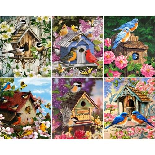 CraftArtGo Painting By Numbers Happy birds On Canvas HandPainted Gift Picture By Number Waterfall Kits Home Decoration