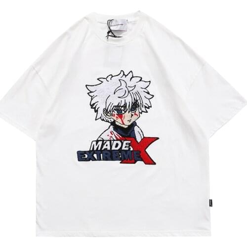 T Shirt Men Anime Embroidery Pattern Loose Hip Hop Streetwear Tops Tees Harajuku Tshirt 2021 Male T Shirts