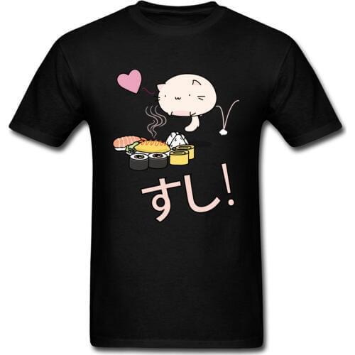 Japan Kanji Cute Cats Top T-Shirts Student Love Cat Animal Graphic T Shirt Cartoon Funny Anime Sushi Food Tshirt Oversize