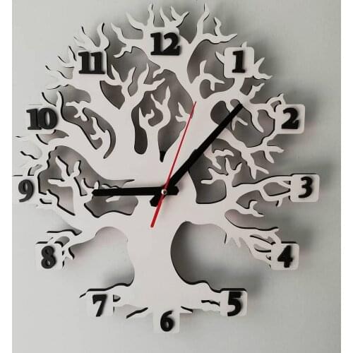 HLO 2021 Wooden Tree Wall Clock Decorative Quality Wooden Metarial Fair Price Silent Mechanism Detailed Design Lazer Cut Stylish