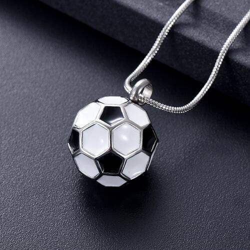 IJD10749 Stainless Steel Soccer Ball Cremation Charm Urn Pendant Hold Human Ashes,Black&White Enmael football Memorial Jewelry