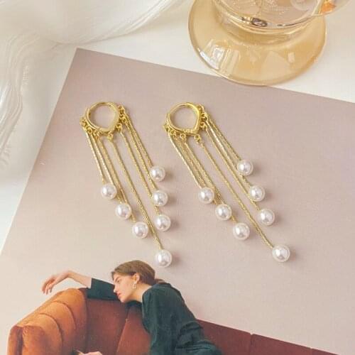Temperamental Long Tassel Exquisite Dangle Earrings 2021 New Trendy Simulated-pearl Personality Minority Earrings