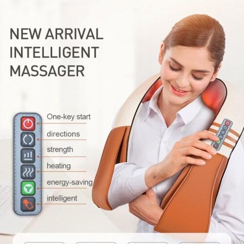 JinKaiRui 16 Massage Heads Heating Neck Shoulder Kneading Massager Cervical Therapy Health Care Back Waist Pain ReliefRelaxation