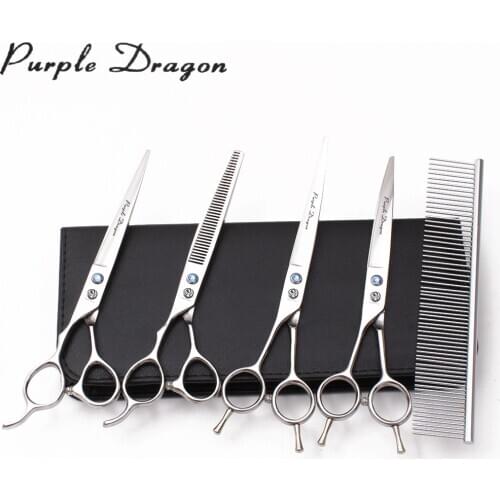Left-Hand 7" Stainless Purple Dragon Silver Dog Grooming Kit Cutting Scissors Thinning Shears Curved Shears Pets Scissors Z3006