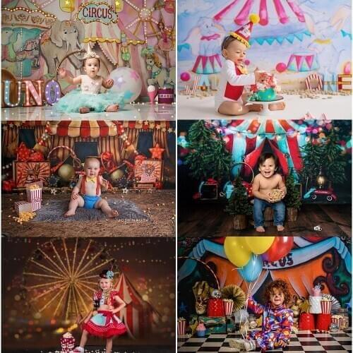 Mocsicka Circus Theme Backdrop for Cake Smash Children 1st Birthday Photography Backgrounds Photo Studio Props Decorations