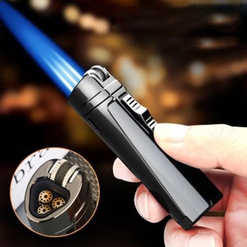 Men Outdoor Torch three Jet Gas Cigar Lighter Turbo Windproof Powerful Metal Spray Gun Kitchen Pipe Flint Unusual Lighter
