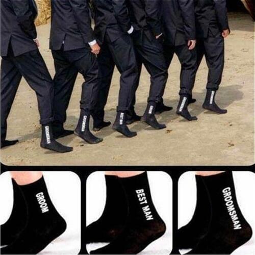 Marry Groom Happy Pure Cotton Mens Socks Originality Black Groomsman Socks Gifts For Men
