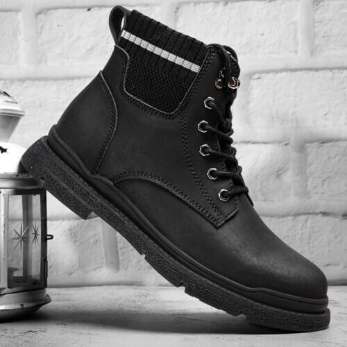 Men Warm Boots 2020 Fashion Shoes Men Brand Sneakers Male Comfy Lace-up Mens Boots Non-slip Leather Black Snow Boots