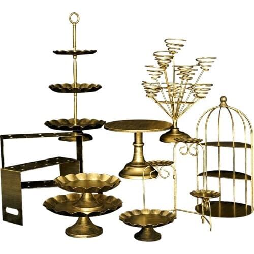 Gold cake stand set vintage cake tools cupcake tray home decoration dessert table party supplier bake ware storage racks
