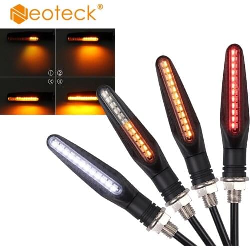 Neoteck 4pcs Universal 24 LED Flowing Waterproof White Red Motorcycle Turn Signal Indicator Amber Day Running Brake Lights