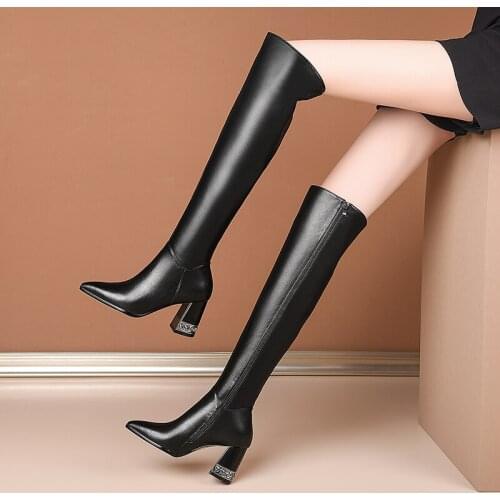 New winter style Genuine leather Knee-high boots Women boots fashion warm Female boots 100% cowhide Women shoes