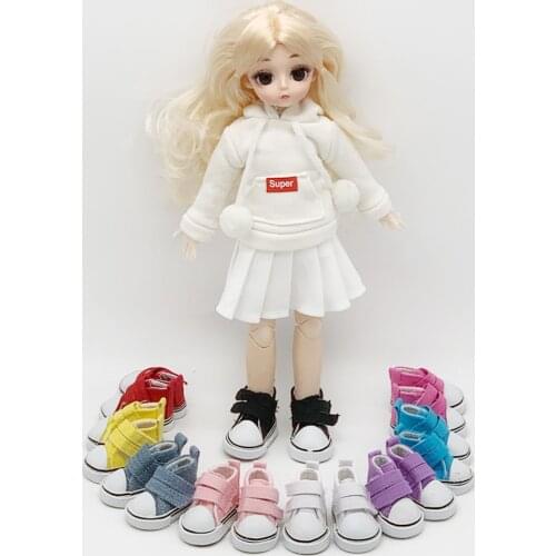 One pair Assorted 9 Color 5cm Canvas Shoes For BJD Doll Fashion Mini Toy Shoes Sneaker Bjd Doll Shoes for Russian Doll et015